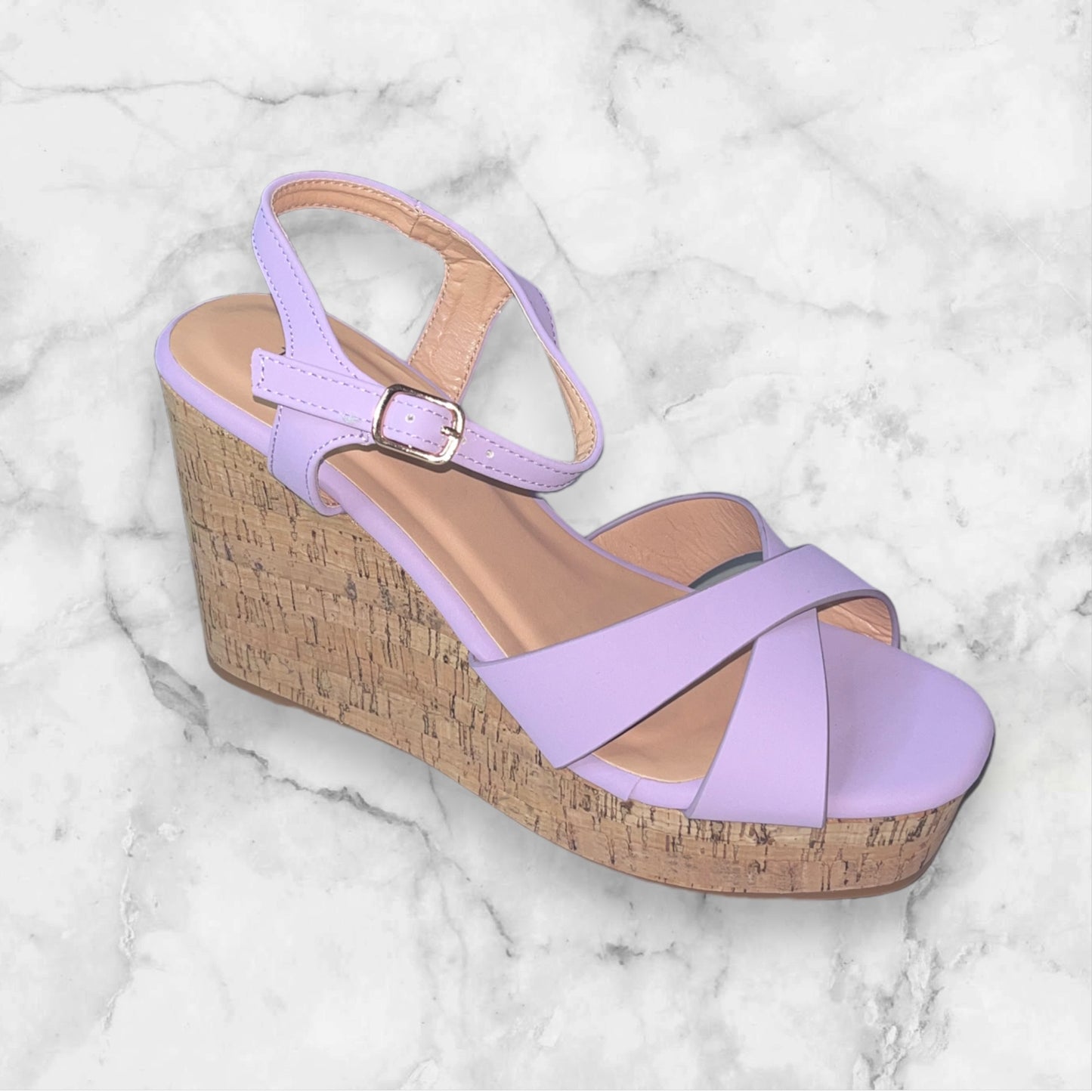 Emily - Ankle Strap Lightweight Wedge - Lilac