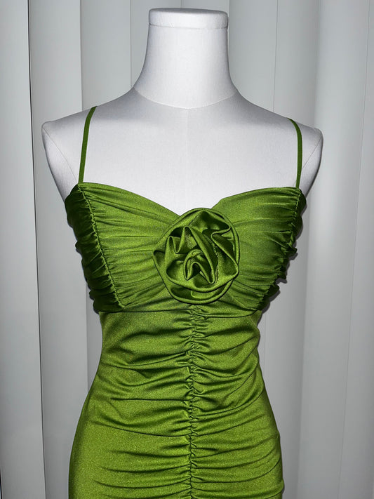 Belle 3D Flower Midi Dress - Apple Green