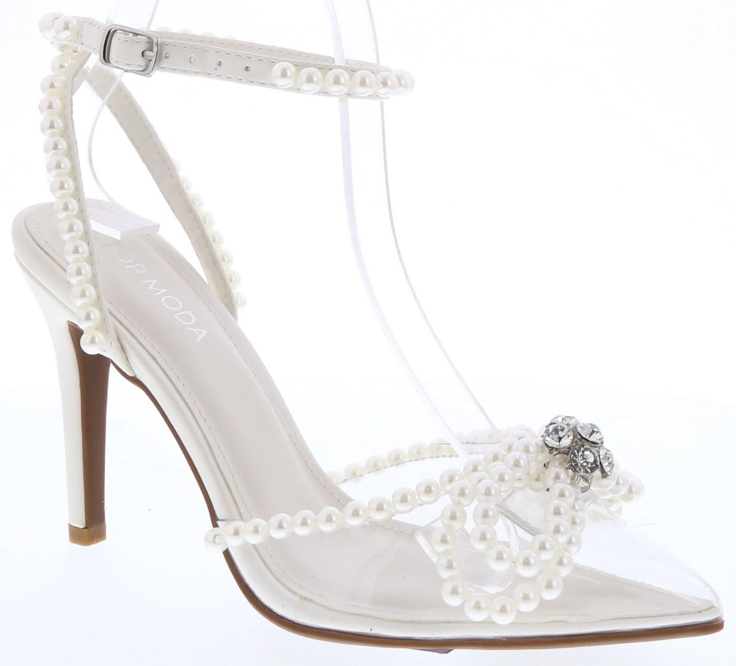 Perla Embellished Ankle Wrap Pumps - White