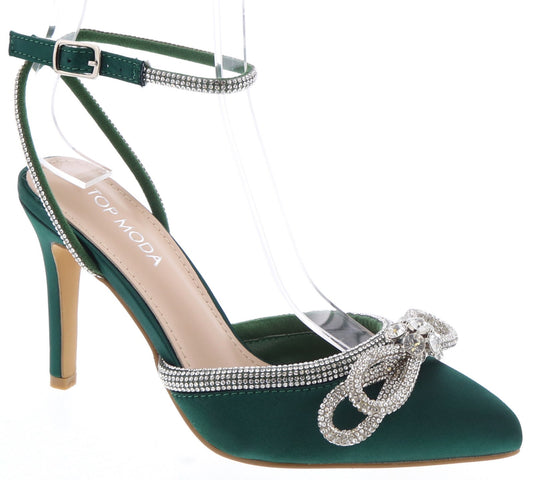VALERIA EMBELLISHED ANKLE STRAP PUMP - EMERALD