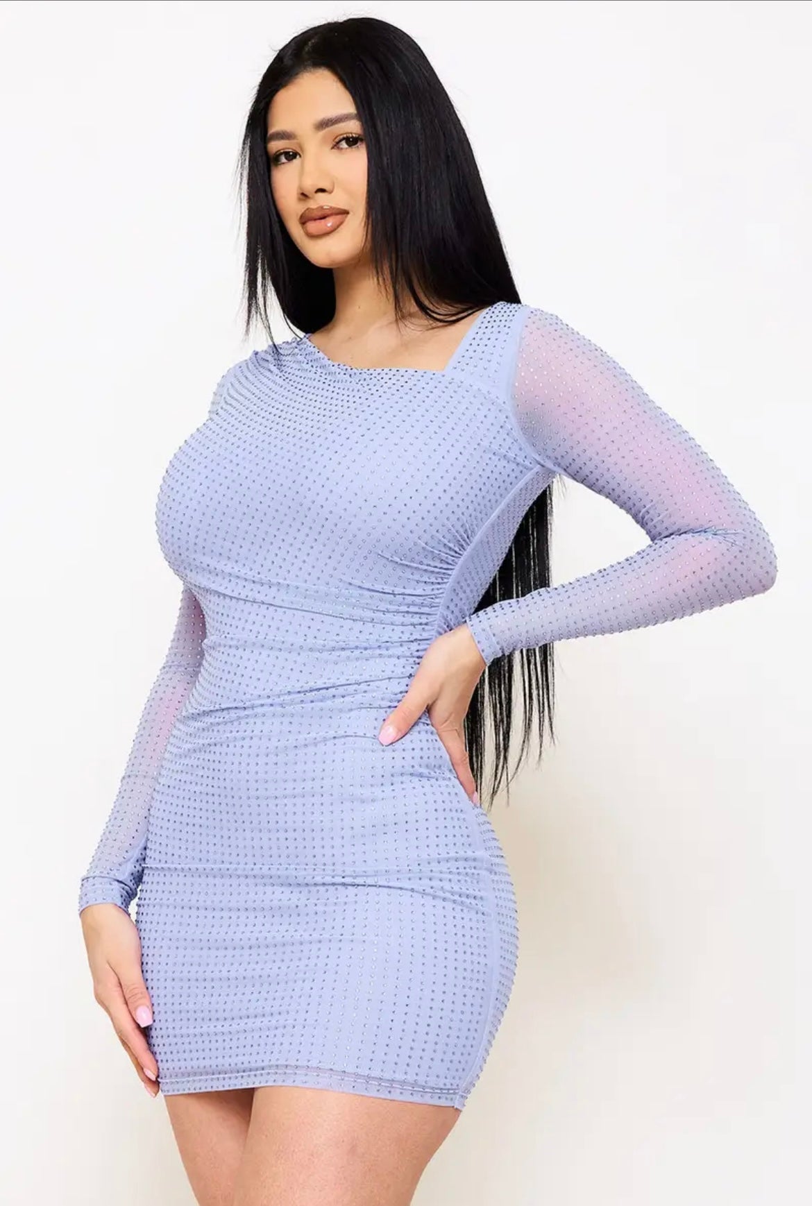 Mariana Rhinestone on power mesh Mini Dress