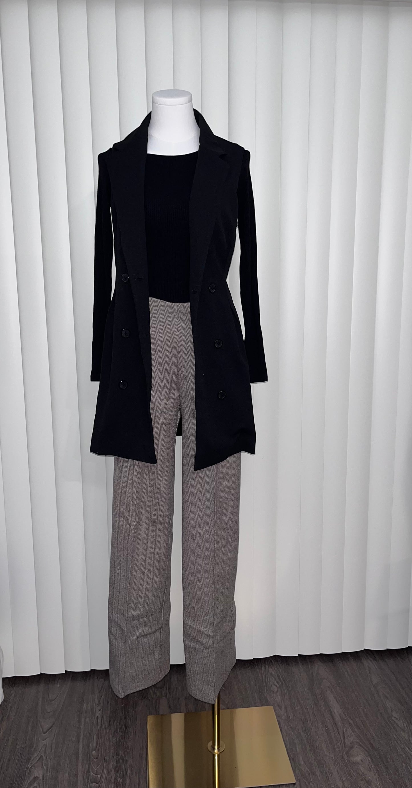 Herringbone Mid-Rise Wide Pants - Brown