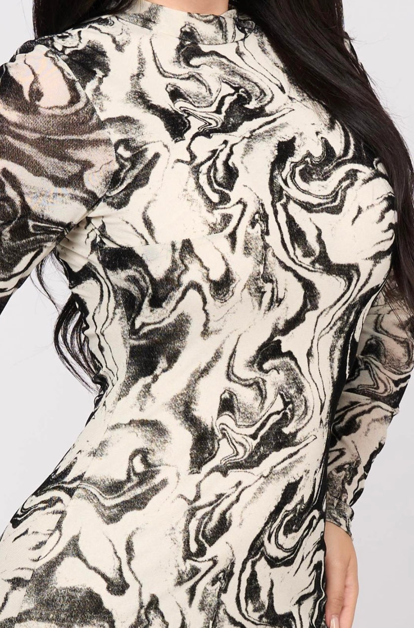 Amour Marble Sheath Midi Dress - Black & White