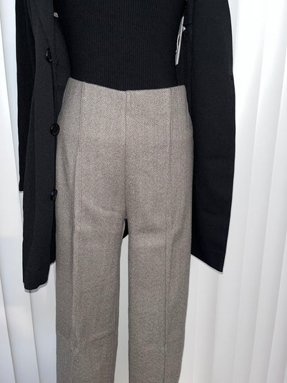 Herringbone Mid-Rise Wide Pants - Brown