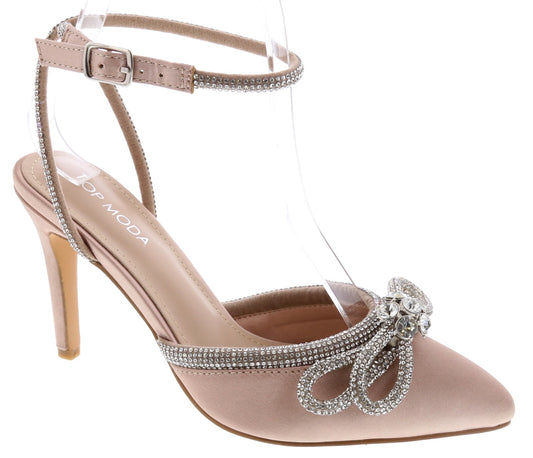 VALERIA EMBELLISHED ANKLE STRAP PUMPS - BLUSH